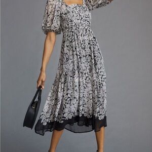 Anthropologie Black and White Floral Midi Dress